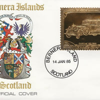 Bernera 1985 Classic Cars - 1930 Cadillac V12 £12 value perforated & embossed in 22 carat gold foil on special cover with first day cancel