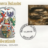 Bernera 1985 Classic Cars - 1933 Pierce Arrow £12 value perforated & embossed in 22 carat gold foil on special cover with first day cancel
