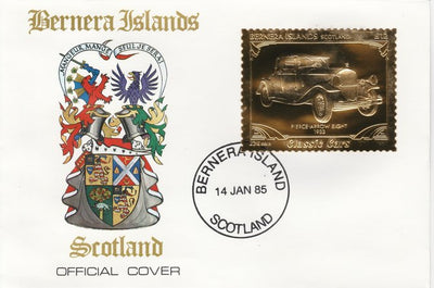 Bernera 1985 Classic Cars - 1933 Pierce Arrow £12 value perforated & embossed in 22 carat gold foil on special cover with first day cancel