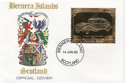 Bernera 1985 Classic Cars - 1934 Citroen £12 value perforated & embossed in 22 carat gold foil on special cover with first day cancel