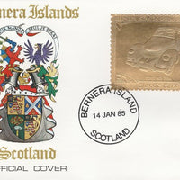 Bernera 1985 Classic Cars - 1936 Cord £12 value perforated & embossed in 22 carat gold foil on special cover with first day cancel