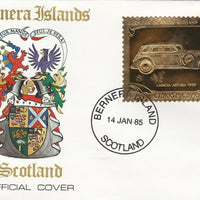 Bernera 1985 Classic Cars - 1939 Lancia Astura £12 value perforated & embossed in 22 carat gold foil on special cover with first day cancel