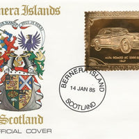 Bernera 1985 Classic Cars - 1947 Alfa Romeo £12 value perforated & embossed in 22 carat gold foil on special cover with first day cancel