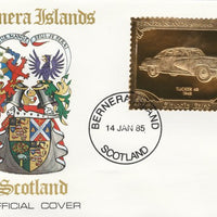 Bernera 1985 Classic Cars - 1948 Tucker £12 value perforated & embossed in 22 carat gold foil on special cover with first day cancel