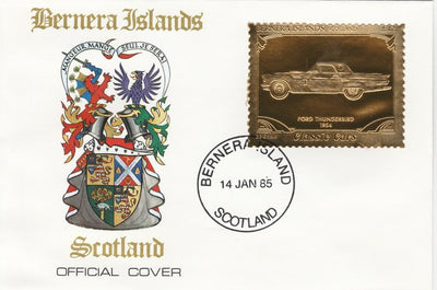 Bernera 1985 Classic Cars - 1954 Ford Thunderbird £12 value perforated & embossed in 22 carat gold foil on special cover with first day cancel