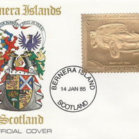 Bernera 1985 Classic Cars - 1955 BMW £12 value perforated & embossed in 22 carat gold foil on special cover with first day cancel