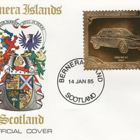 Bernera 1985 Classic Cars - 1967 NSU £12 value perforated & embossed in 22 carat gold foil on special cover with first day cancel
