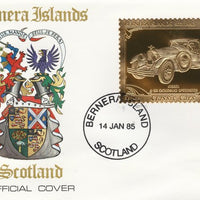 Bernera 1985 Classic Cars - Kissel Goldburg Speedster £12 value perforated & embossed in 22 carat gold foil on special cover with first day cancel