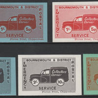 Cinderella - Great Britain 1971 Bournemouth & District Emergency Postal Service 'Collectors Corner Morris Van',set of 5 in dual currency unmounted mint