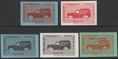 Cinderella - Great Britain 1971 Bournemouth & District Emergency Postal Service 'Collectors Corner Morris Van',set of 5 in dual currency unmounted mint
