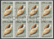 Ghana 1990 Seashells 200c Tankerville's Ancilla, superb block of 8 showing the full perfin 'T.D.L.R. SPECIMEN' (ex De La Rue archive sheet) rare, unusual and unmounted mint as SG 1420