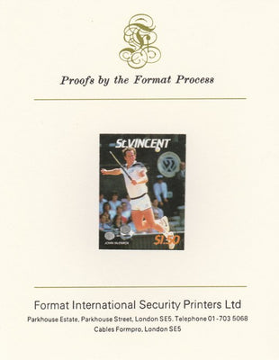 St Vincent 1987 International Tennis Players $1.50 John McEnroe imperf mounted on Format International Proof Card, as SG 1062