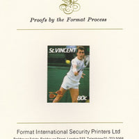 St Vincent 1987 International Tennis Players 80c Ivan Lendl imperf mounted on Format International Proof Card, as SG 1059