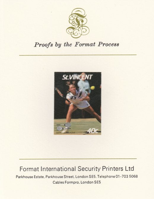 St Vincent 1987 International Tennis Players 40c Hanna Mandikova imperf mounted on Format International Proof Card, as SG 1057