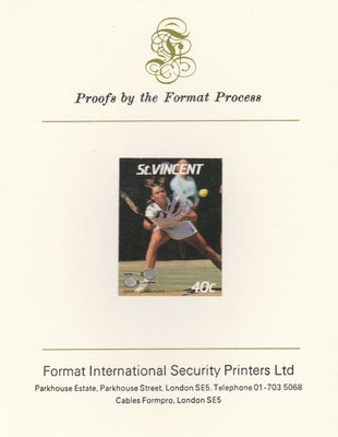 St Vincent 1987 International Tennis Players 40c Hanna Mandikova imperf mounted on Format International Proof Card, as SG 1057