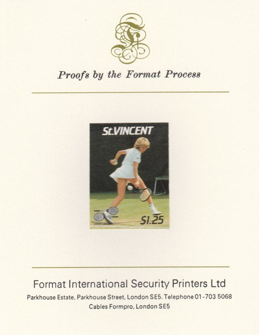 St Vincent 1987 International Tennis Players $1.25 Steffi Graf imperf mounted on Format International Proof Card, as SG 1061