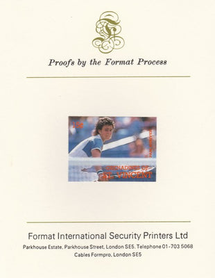 St Vincent - Grenadines 1988 International Tennis Players 15c Pam Shriver imperf mounted on Format International Proof Card, as SG 582