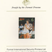 St Vincent - Grenadines 1988 International Tennis Players $2 Billie Jean King imperf mounted on Format International Proof Card, as SG 587
