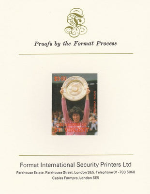 St Vincent - Grenadines 1988 International Tennis Players $3.50 Virginia Wade imperf mounted on Format International Proof Card, as SG 589
