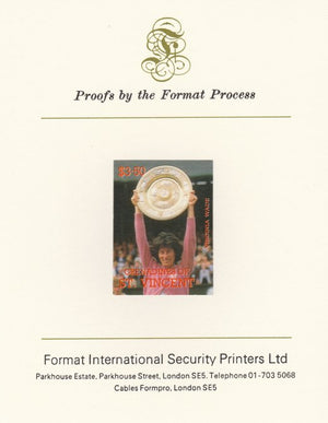 St Vincent - Grenadines 1988 International Tennis Players $3.50 Virginia Wade imperf mounted on Format International Proof Card, as SG 589
