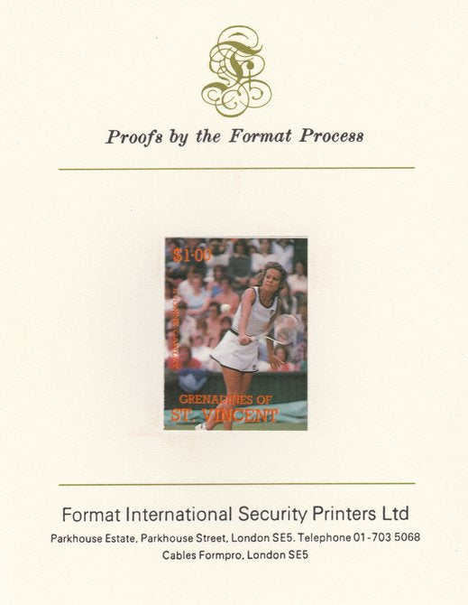 St Vincent - Grenadines 1988 International Tennis Players $1 Evonne Cawley imperf mounted on Format International Proof Card, as SG 585