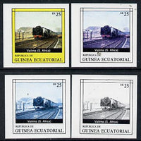 Equatorial Guinea 1977 Locomotives EK25 (S African Vailima) set of 4 imperf progressive proofs on ungummed paper comprising 1, 2, 3 and all 4 colours (as Mi 1149)