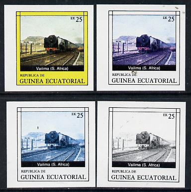 Equatorial Guinea 1977 Locomotives EK25 (S African Vailima) set of 4 imperf progressive proofs on ungummed paper comprising 1, 2, 3 and all 4 colours (as Mi 1149)
