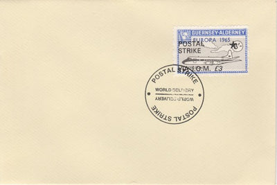 Guernsey - Alderney 1971 Postal Strike cover to Isle of Man bearing Viscount 3s overprinted Europa 1965 additionally overprinted 'POSTAL STRIKE VIA IOM £3' cancelled with World Delivery postmark