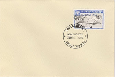 Guernsey - Alderney 1971 Postal Strike cover to Holland bearing Viscount 3s overprinted Europa 1965 additionally overprinted 'POSTAL STRIKE VIA HOLLAND £4' cancelled with World Delivery postmark