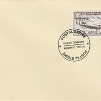Guernsey - Alderney 1971 Postal Strike cover to South Africa bearing DC-3 6d overprinted Europa 1965 additionally overprinted 'POSTAL STRIKE VIA S AFRICA £5' cancelled with World Delivery postmark