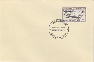 Guernsey - Alderney 1971 Postal Strike cover to Pakistan bearing DC-3 6d overprinted Europa 1965 additionally overprinted 'POSTAL STRIKE VIA PAKISTAN £6' cancelled with World Delivery postmark