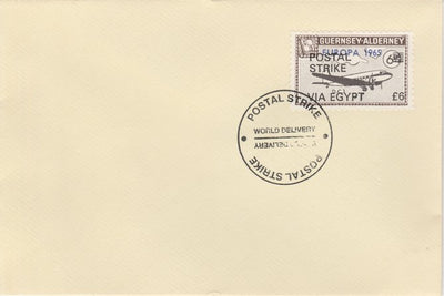 Guernsey - Alderney 1971 Postal Strike cover to Egypt bearing DC-3 6d overprinted Europa 1965 additionally overprinted 'POSTAL STRIKE VIA EGYPT £6' cancelled with World Delivery postmark