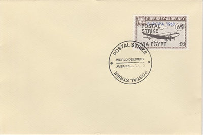 Guernsey - Alderney 1971 Postal Strike cover to Egypt bearing DC-3 6d overprinted Europa 1965 additionally overprinted 'POSTAL STRIKE VIA EGYPT £6' cancelled with World Delivery postmark