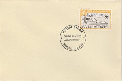 Guernsey - Alderney 1971 Postal Strike cover to Bermuda bearing Dart Herald 1s overprinted Europa 1965 additionally overprinted 'POSTAL STRIKE VIA BERMUDA £6' cancelled with World Delivery postmark
