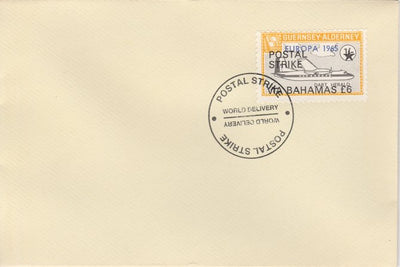 Guernsey - Alderney 1971 Postal Strike cover to Bahamas bearing Dart Herald 1s overprinted Europa 1965 additionally overprinted 'POSTAL STRIKE VIA BAHAMAS £6' cancelled with World Delivery postmark