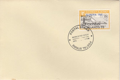 Guernsey - Alderney 1971 Postal Strike cover to Cayman Islands bearing Dart Herald 1s overprinted Europa 1965 additionally overprinted 'POSTAL STRIKE VIA CAYMAN ISLANDS £6' cancelled with World Delivery postmark