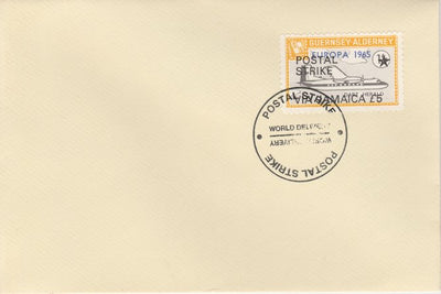 Guernsey - Alderney 1971 Postal Strike cover to Jamaica bearing Dart Herald 1s overprinted Europa 1965 additionally overprinted 'POSTAL STRIKE VIA JAMAICA £5' cancelled with World Delivery postmark