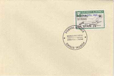 Guernsey - Alderney 1971 Postal Strike cover to Spain bearing Heron 1s6d overprinted Europa 1965 additionally overprinted 'POSTAL STRIKE VIA SPAIN £4' cancelled with World Delivery postmark