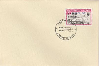 Guernsey - Alderney 1971 Postal Strike cover to Alderney bearing Flying Boat Saro Cloud 3d overprinted Europa 1965 additionally overprinted 'POSTAL STRIKE VIA ALDERNEY £3' cancelled with World Delivery postmark