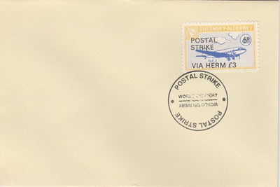 Guernsey - Alderney 1971 Postal Strike cover to Herm bearing 1967 DC-3 6d overprinted 'POSTAL STRIKE VIA HERM £3' cancelled with World Delivery postmark
