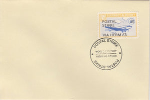 Guernsey - Alderney 1971 Postal Strike cover to Herm bearing 1967 DC-3 6d overprinted 'POSTAL STRIKE VIA HERM £3' cancelled with World Delivery postmark