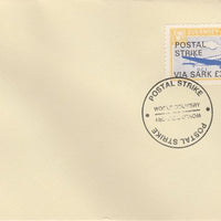 Guernsey - Alderney 1971 Postal Strike cover to Sark bearing 1967 DC-3 6d overprinted 'POSTAL STRIKE VIA SARK £3' cancelled with World Delivery postmark