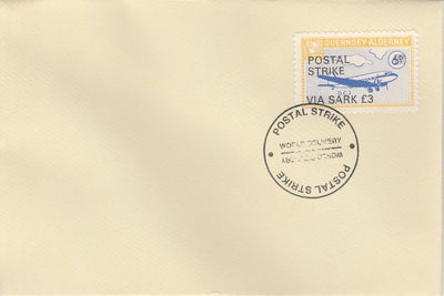 Guernsey - Alderney 1971 Postal Strike cover to Sark bearing 1967 DC-3 6d overprinted 'POSTAL STRIKE VIA SARK £3' cancelled with World Delivery postmark