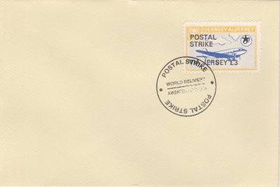 Guernsey - Alderney 1971 Postal Strike cover to Jersey bearing 1967 DC-3 6d overprinted 'POSTAL STRIKE VIA JERSEY £3' cancelled with World Delivery postmark