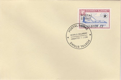 Guernsey - Alderney 1971 Postal Strike cover to Ulster bearing 1967 Dart Herald 1s overprinted 'POSTAL STRIKE VIA ULSTER £3' cancelled with World Delivery postmark