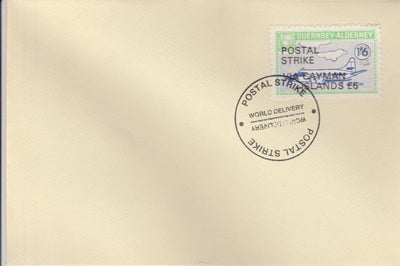 Guernsey - Alderney 1971 Postal Strike cover to Cayman Islands bearing 1967 Heron 1s6d overprinted 'POSTAL STRIKE VIA CAYMAN ISLANDS £6' cancelled with World Delivery postmark