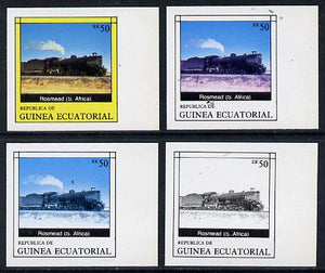 Equatorial Guinea 1977 Locomotives EK50 (S African Rosmead) set of 4 imperf progressive proofs on ungummed paper comprising 1, 2, 3 and all 4 colours (as Mi 1150)