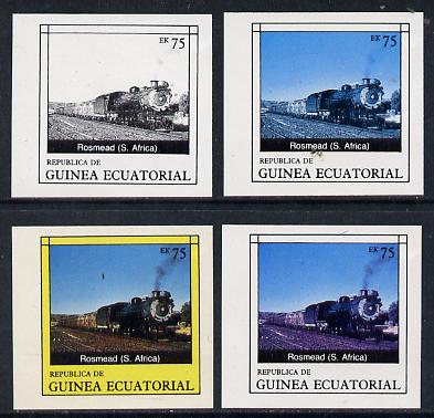 Equatorial Guinea 1977 Locomotives EK75 (S African Rosmead) set of 4 imperf progressive proofs on ungummed paper comprising 1, 2, 3 and all 4 colours (as Mi 1151)