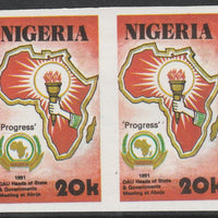 Nigeria 1988 25th Anniversary of OAU - Map of Africa 20k imperf pair unmounted mint as SG 607