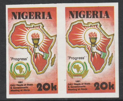 Nigeria 1988 25th Anniversary of OAU - Map of Africa 20k imperf pair unmounted mint as SG 607